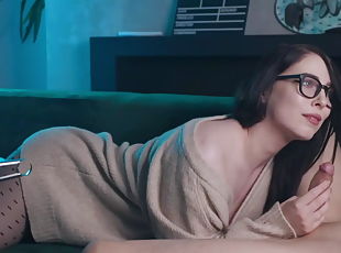 Hookah Girl in Glasses Sucks Big Cock in 69 Position and get Cum on Pussy and...