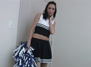 amatør, teenager, cheerleder, solo, uniform, brunette, realitet, miniskørt