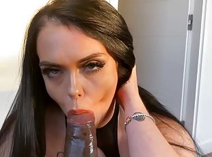 Nude brunette worships full BBC down the mouth in surreal POV