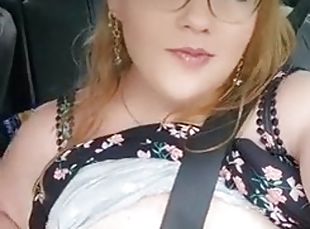 Chubby milf flashes in car and gets fucked by the water