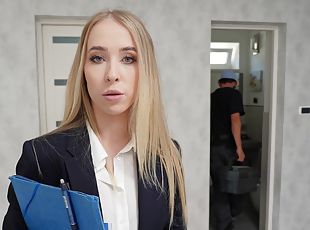 Blonde Nata Gold with natural tits pleasuring her coworker