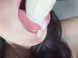 asiático, amateur, babes, mamada, besando, china, banana