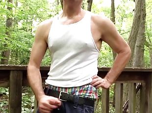 Sagging and masturbating. Im masturbating in the woods, showing off my AE boxers and cargo shorts.