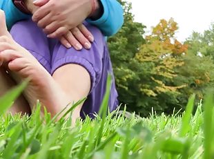 Barefoot outdoor foot worship