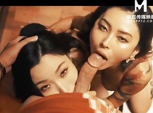 asiatique, babes, ébène, hardcore, black, sexe-de-groupe, trio