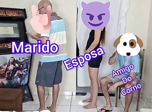 betrug, pissen, blasen, beule-schuss, latina, paar, rothaarige, freundin, cuckold