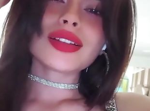 Close up video of a sexy brunette wearing red lipstick - HD