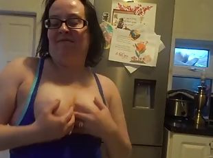 Wife with Big Breasts Dancing in Tight Blue Swimsuit