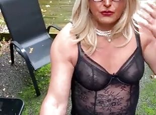 masturbation, en-plein-air, collants, pisser, public, transsexuelle, amateur, ejaculation-sur-le-corps, ébène, black