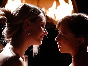 Ella Reese and Cassie Del Isla pleasuring each other by the fireplace