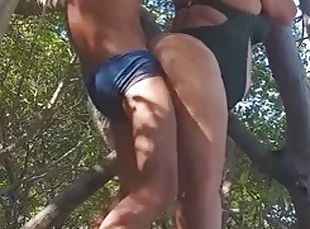 A nervous and risky fuck and cumshot in the woods on the beach after a naughty walk