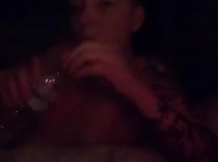 Interracial lesbians make strap on love in the dark