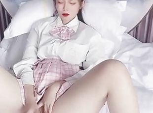 Chinese teen white socks dildo masturbation