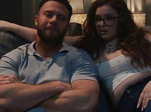 Curvy brunette Leana Lovings gets properly fucked in the living room