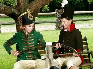 Horny teens Have A lesbian Scene On A Park Bench