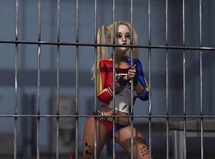 Hot sex with a cute teen wearing Harley Quinn outfit in the prison