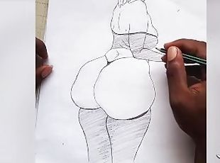 Big Ass Instagram Model Nude  Pencil Drawing sexy Art