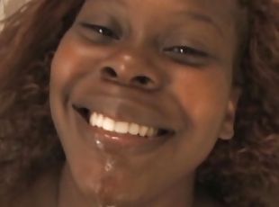 Sexy ebony amateur is sucking a cute dong