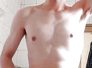 asiatique, masturbation, maigre, énorme-bite, gay, musclé, minet