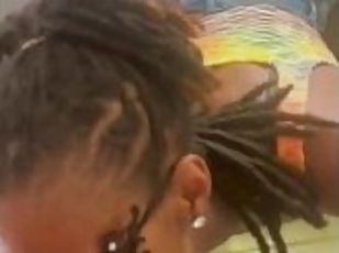 Sexy dreadlocks sucking cock in spinning office chair