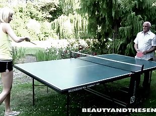 After smashing a perfect shot at the table lady is tempted to see if he will nail her pussy with the same perfection