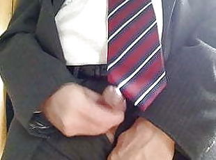 Jacking off inmy grey pinstripe suit