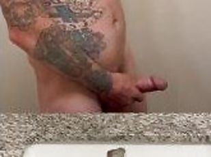 masturbation, amateur, énorme-bite, solo, tatouage, bite