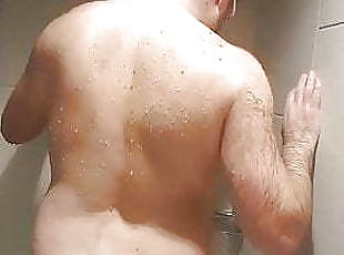 bañando, masturbación, polla-enorme, gay, ducha, musculada, oso