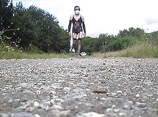 en-plein-air, transsexuelle, anal, française, ladyboy, bas, lingerie