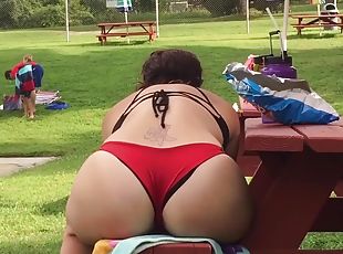 røv, offentlig, amatør, milf, røv-booty, bikini, brunette