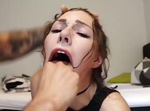 amatør, pikslikkeri, kæmpestor-pik, teenager, spiller, deepthroat, par, brunette, pik