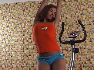 Sporty teen redhead has a breathtakingly sexy pair of tits