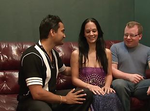 Indian chick with petite natural tits enjoying a hardcore gangbang