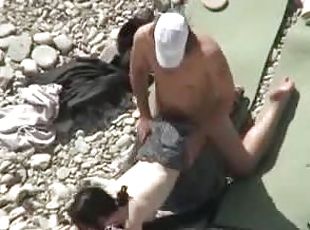 al-aire-libre, amateur, hardcore, pareja, playa