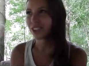 Outdoor blowjob in POV with sweet amateur