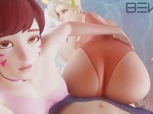 Mercy and Dva Doggystyled POV from Overwatch Animation NSFW 3D