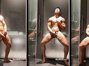 Horny and cumming in the locker room shower