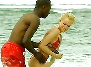 al-aire-libre, interracial, pareja, playa