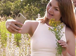 Outdoors video of amateur fucking with desirable teen Vanessa Vanilla