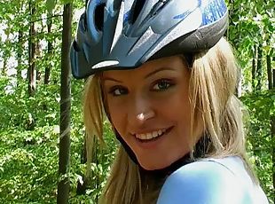 Stunning girl riding her bike & exposing her glorious teen pussy