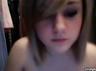 gros-nichons, masturbation, ados, maison, culotte, blonde, webcam, solo, magnifique, sexe-habillé