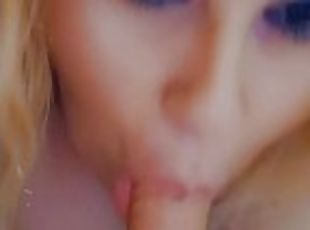 Blonde Mixed Girl Sucking Her Dildo