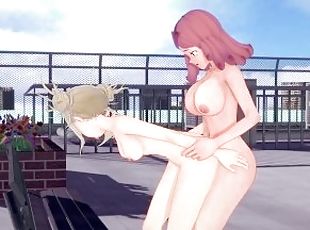 doggy, blasen, beule-schuss, creampie, anime, hentai, 3d, kuh-mädchen