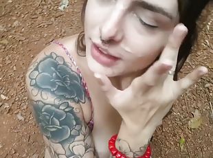 al-aire-libre, público, amateur, primera-persona, facial, oral, pillada, parque, morena