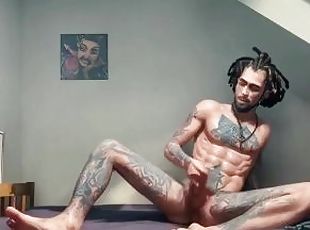 masturbation, amateur, énorme-bite, solo, tatouage, enchaînées, bite