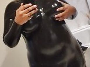 gros-nichons, amateur, ébène, black, seins, fétiche, latex, solo