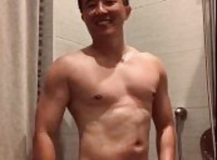 asiatique, baignade, amateur, ejaculation-sur-le-corps, gay, ejaculation, douche, solo, réalité