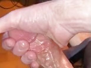 masturbation, amateur, énorme-bite, branlette, secousses, solo, bite, juteuse, taquinerie