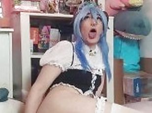 Slutty Femboy Ganyu fucks dildo (ahegao + cumshot)