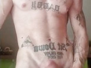 immens, masturbieren, immens-glied, junge, homosexuell, allein, muskulös, twink, tattoo, glied